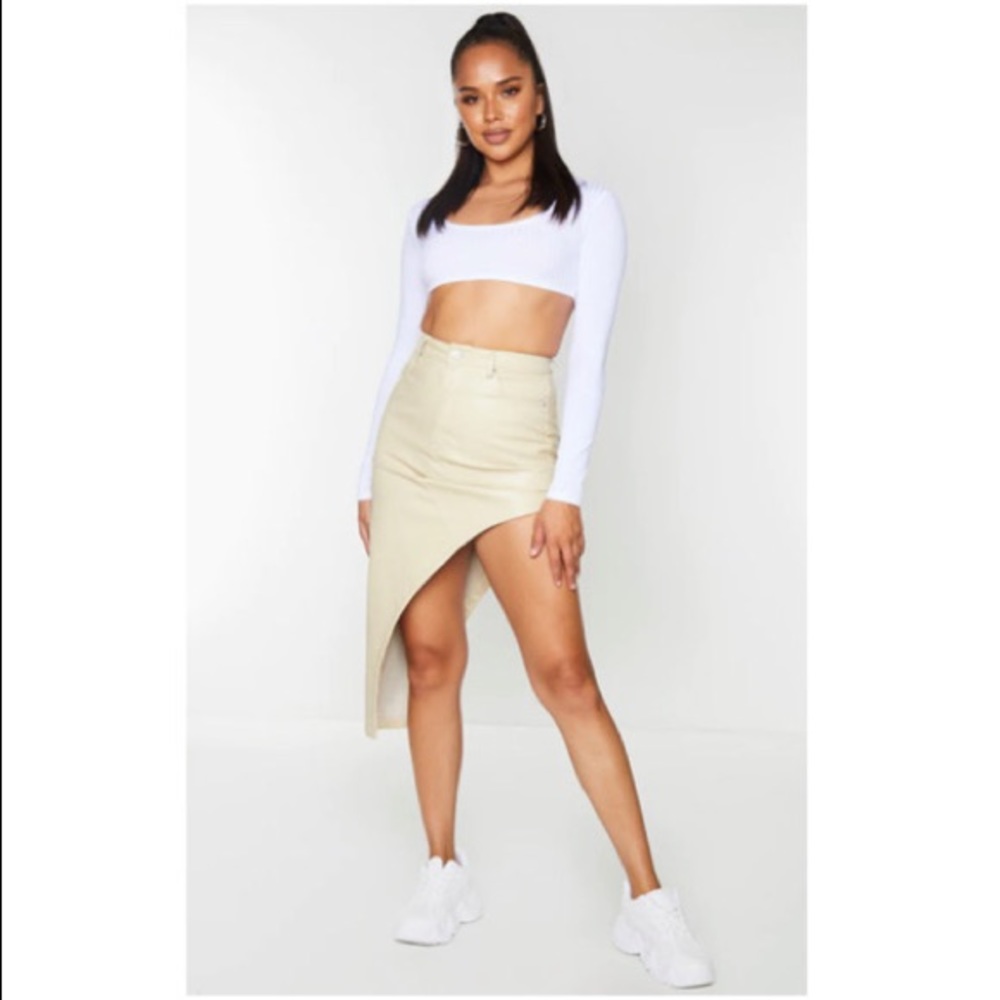 PrettyLittleThing Faux Black Leather Asymmetric Mini Skirt
